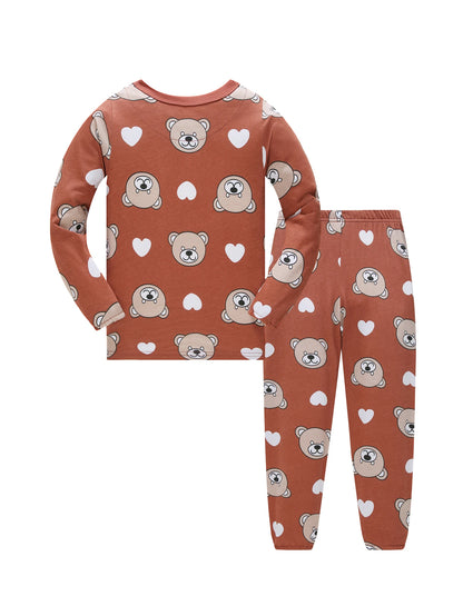 1-8 Years Kids Cotton Pajamas Set, Boys Girls Long Sleeve Home Wear, Cute Bear Print Sleepwear for Toddlers
