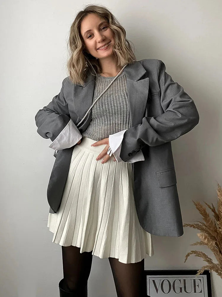 Autumn Knit White Mini Pleated Skirts For Women A Line Skirt Gray High Waist Women Knitted Pleated Short Skirts Korean Fashion