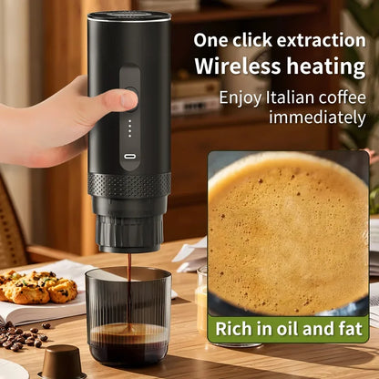 20 Bar Self-Heating Wireless Portable Espresso Maker, One-Click Automatic Extraction Mini Coffee Machine, Multi Capsule Compatible Rechargeable Travel Coffee Maker, Compact Portable Coffee Brewer for Car, Road Trip, Camping,