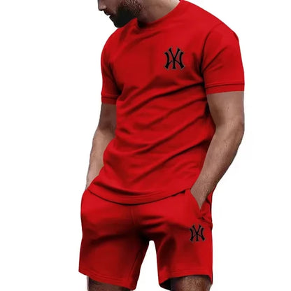 New hot selling 2026 men's two-piece sportswear short sleeved T-shirt and pants set running and fitness sportswear summer