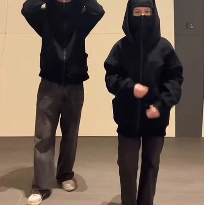 Men and Women Balaclava Y2K Gothic Harajuku Winter New Item Double Hooded Sweatshirt Men's Hooded Mask Zipper Sportswear
