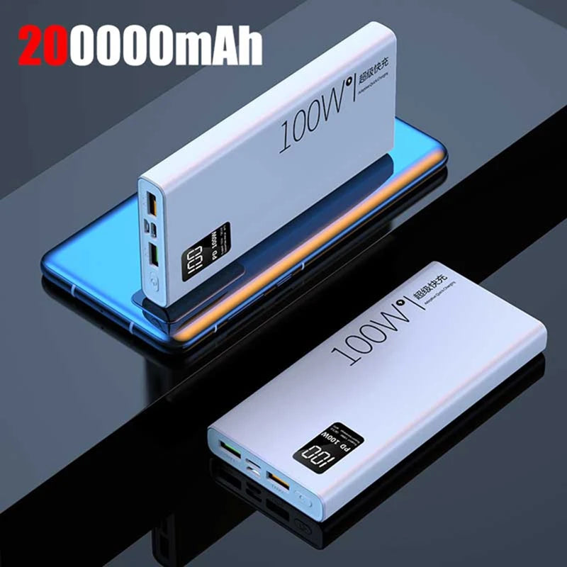 Lenovo 200000mAh Power Bank High Capacity 100W Super Fast Charging Portable External Battery With LED Digital Display For iphone