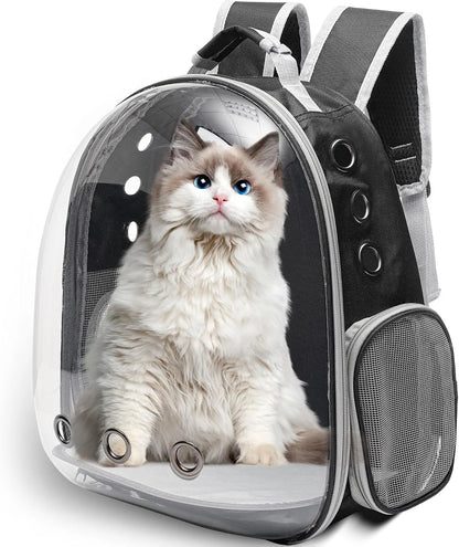 Pet Backpack Carrier with Harness Backpack with Bubble Clear Front for Cats, Small Dogs, Bunnies etc with Harness Included, Pet Carrier for Traveling, Walking, Hiking and Outdoor Activities