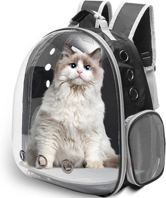 Pet Backpack Carrier with Harness Backpack with Bubble Clear Front for Cats, Small Dogs, Bunnies etc with Harness Included, Pet Carrier for Traveling, Walking, Hiking and Outdoor Activities