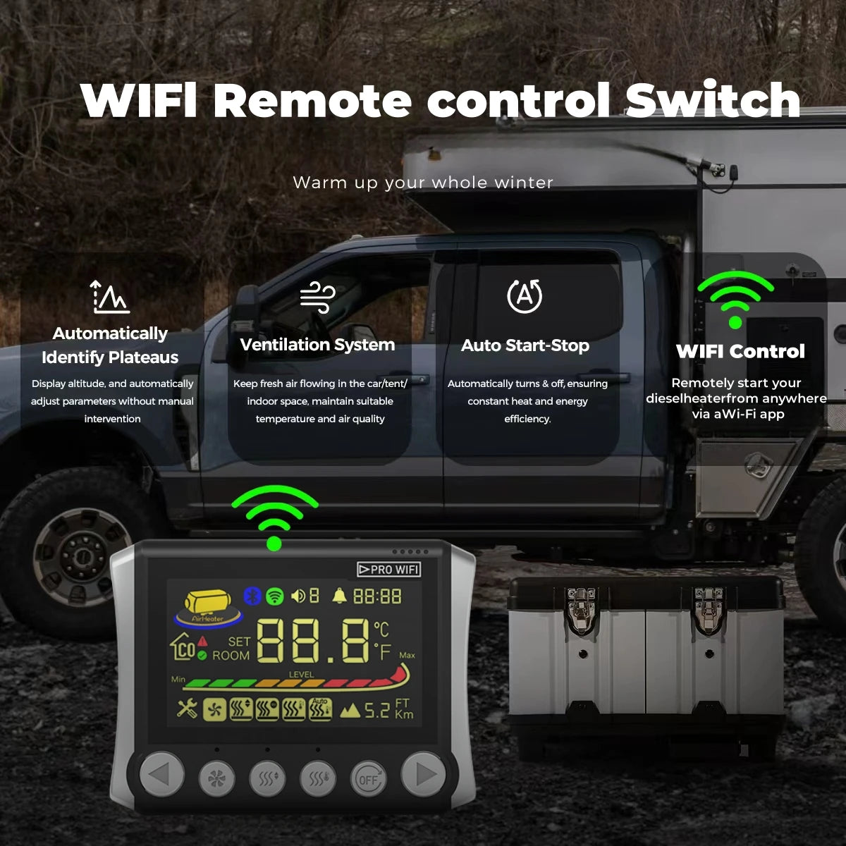 Sunster S-A2409PRO WIFI Bluetooth LCD Switch 12V/24V For Car RV Parking Heater