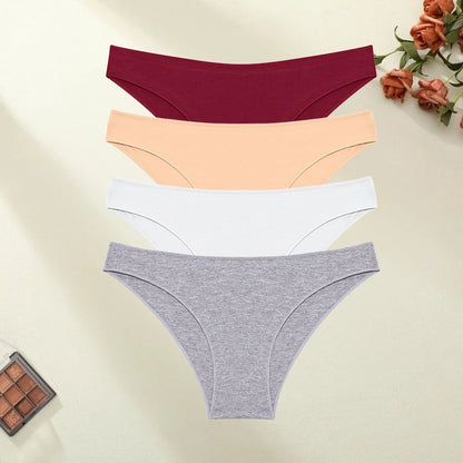 4PCS/SET Seamless Cotton Panties Women Sexy Low Waist Briefs Solid Color Breathable Female Underwear Soft  Comfortable Intimates