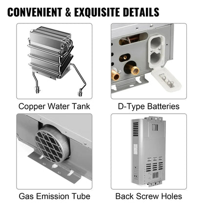 VEVOR Liquefied Petroleum Gas Water Heater 6L 8L 10L 12L 16L 18L Liquefied Petroleum Gas Propane Butane White Water Heater