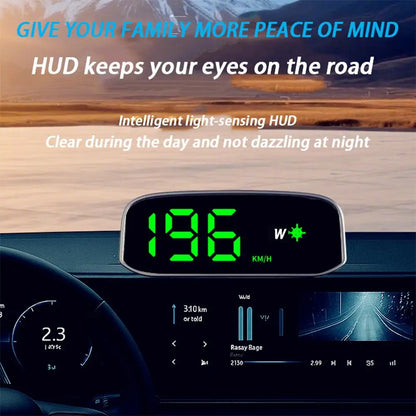 Solar HUD Head-up Display HD LED Car Speedometer Solar+Type-C Dual Charging Overspeed Alarm Safe Driving Universal Accessories