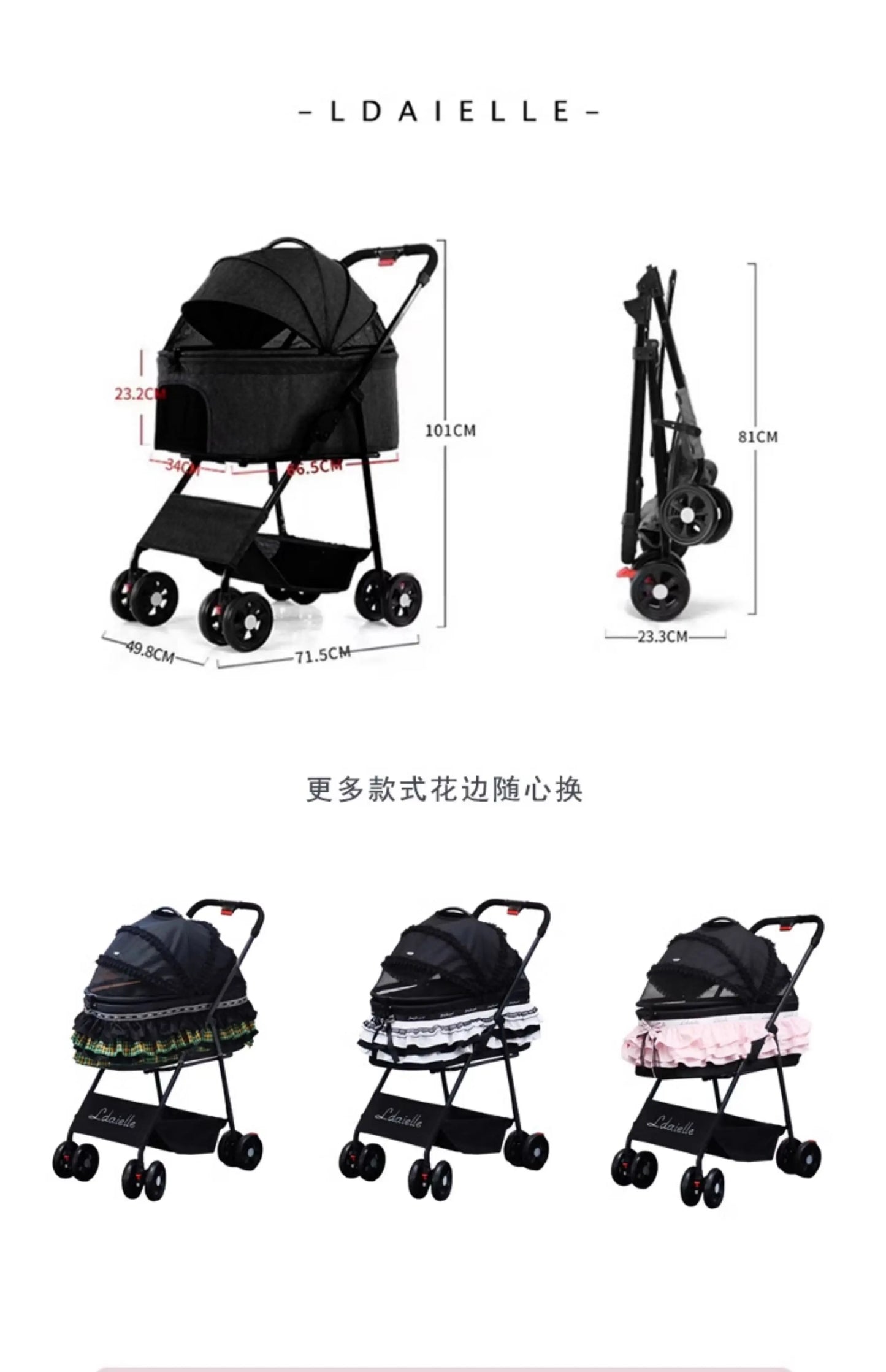 LDAIELLE High-end  Pet cart Small and light foldable Yorkshire outdoor travel