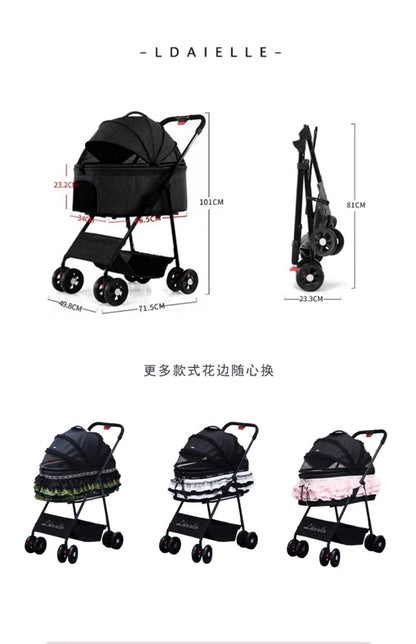 LDAIELLE High-end  Pet cart Small and light foldable Yorkshire outdoor travel