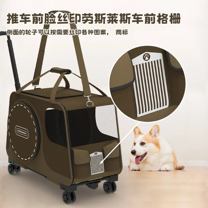 Portable Pet Rolling Carrier Foldable Small Dog Outdoor Stroller Detachable Single Shoulder Cat Handbag For Travel