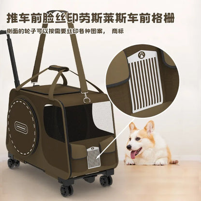Portable Pet Rolling Carrier Foldable Small Dog Outdoor Stroller Detachable Single Shoulder Cat Handbag For Travel