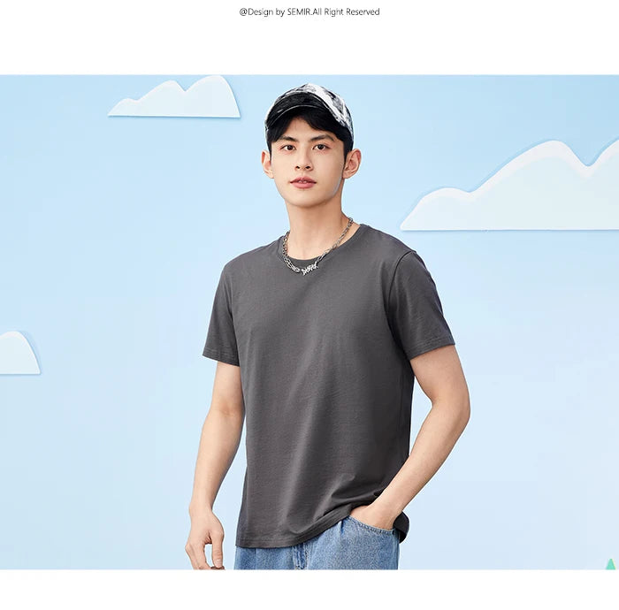 Semir Short Sleeve Men T-Shirt Cotton 2026 Summer New Man Clothing Thin And Versatile T Shirt Couples Solid Color Tops