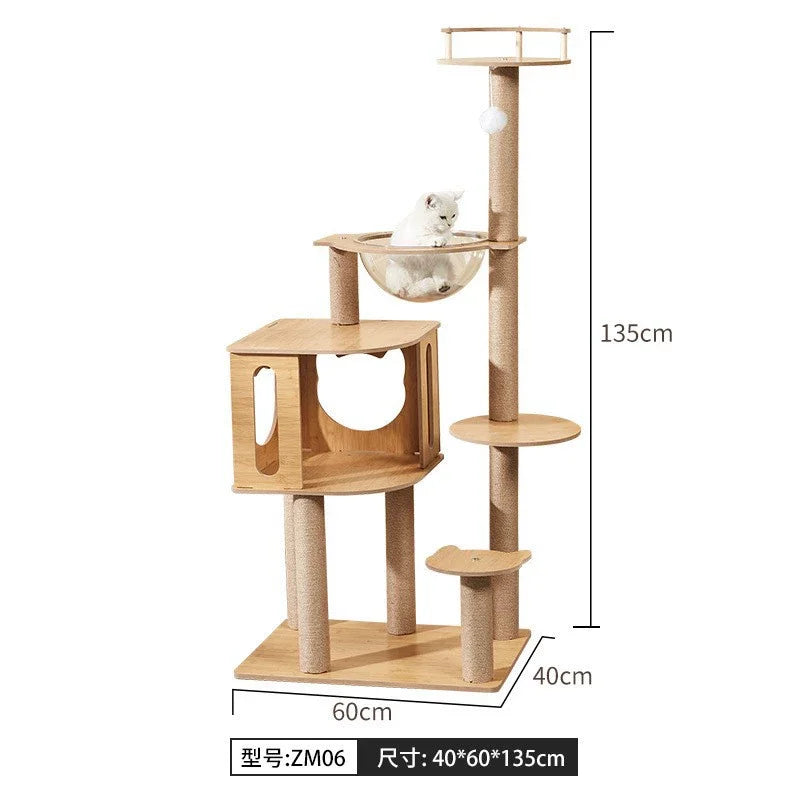 Large Pet Nest Wooden Climbing Frame Bamboo Wood Color Four Seasons Universal Cat Delivery Room Indoor Outdoor Play Tower