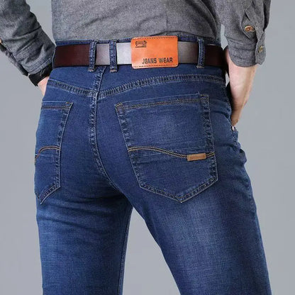 2025 New Business Men's Jeans Casual Straight Stretch Fashion Classic Blue Black Work Denim Pant Trousers Male Clothing