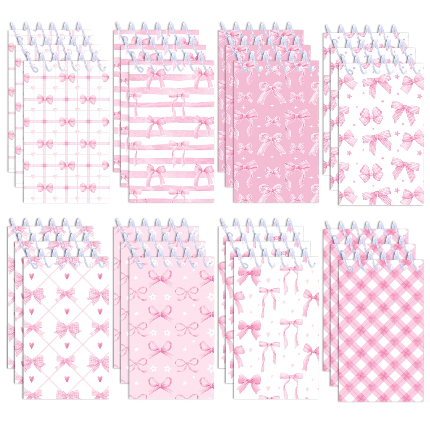 8pcs Pink Bowknot Theme Mini Spiral Pocket Notebooks Memo Pad Coil Booklet Notepads For Office Stationery School Diaries