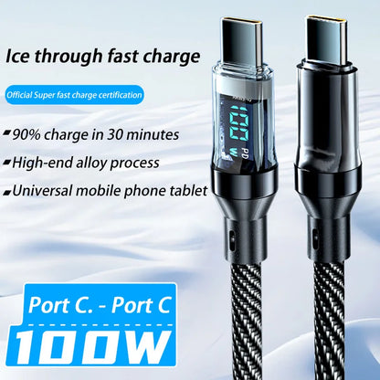 120W Cable Dual Digital Display Cable PD Fast Charging Highspeed Data Transfer USB Type C To Type-C Cable For Phone Macbook iPad