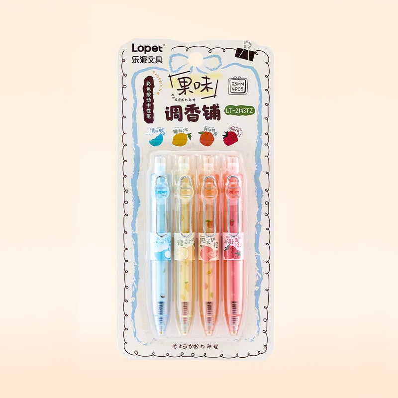 4 Pcs Fun Fruit Scented Pocket Pens 0.5mm Colorful Quick-Drying Gel Pen Fashion Simple Transparent Journaling Drawing Pen