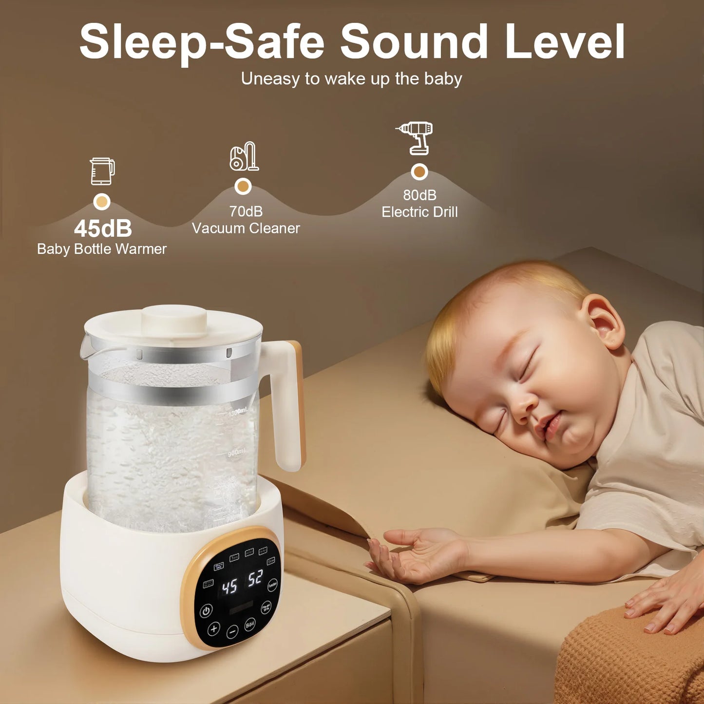 1.3L Baby Bottle Warmer 72H Constant Temperature & 5Min Memory Fast Heating & 45dB Quiet for Milk Formula & Food