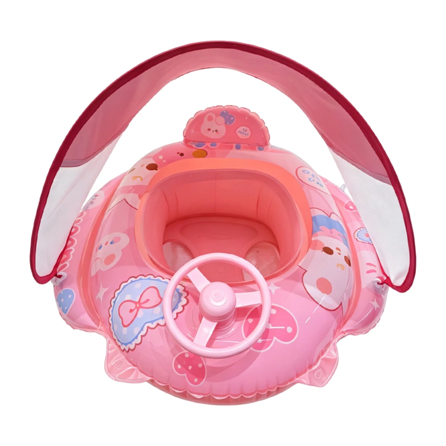 PVC Infant Pool Float with Canopy and Anti-Tip Seat Upgraded Inflatable Baby Pool Float Leak-proof for Toddler Aged 6-36 Months