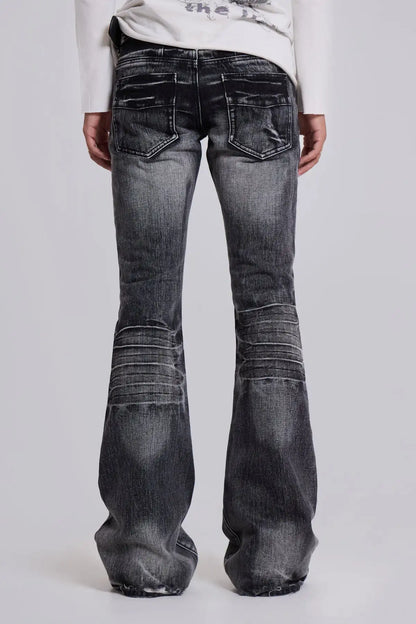 Y2K Vintage Flared Jeans Mid Blue Washed Men Women Bootcut Jeans American Hip Hop Distressed Streetwear Unisex Wide Leg Pants