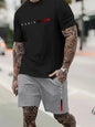 2025 New Men's Summer Round Neck Short Sleeve Suit Outdoor Sports Breathable Comfortable Shorts Suit Letter Print Casual Suit
