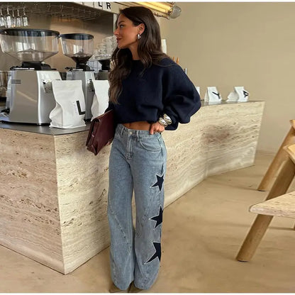 Female Vintage Leather Pocket Jeans Women Blue Zipper Straight Loose Trousers Lady New Fashion Daily Casual Spring Pants 2026