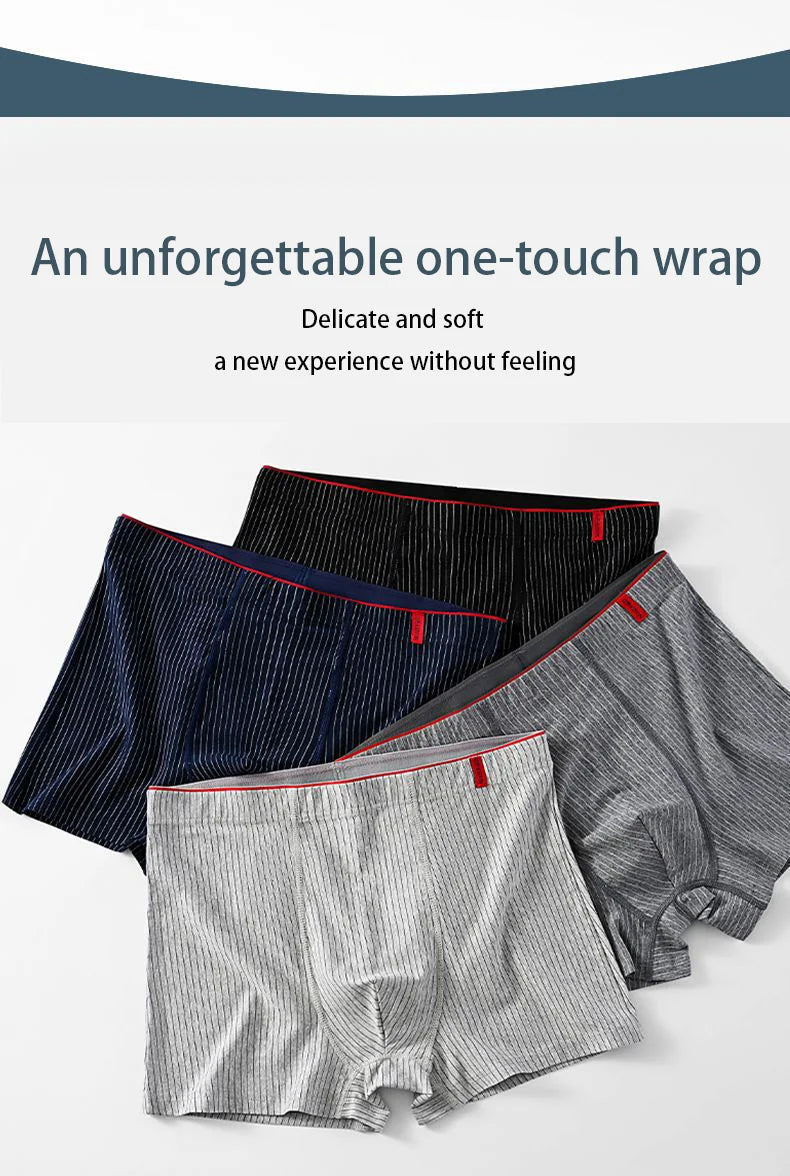 4 Pieces of Men's Boxer Underwear Soft, Breathable and Comfortable Men's Briefs Striped Trendy Personality Casual Loose Boxers