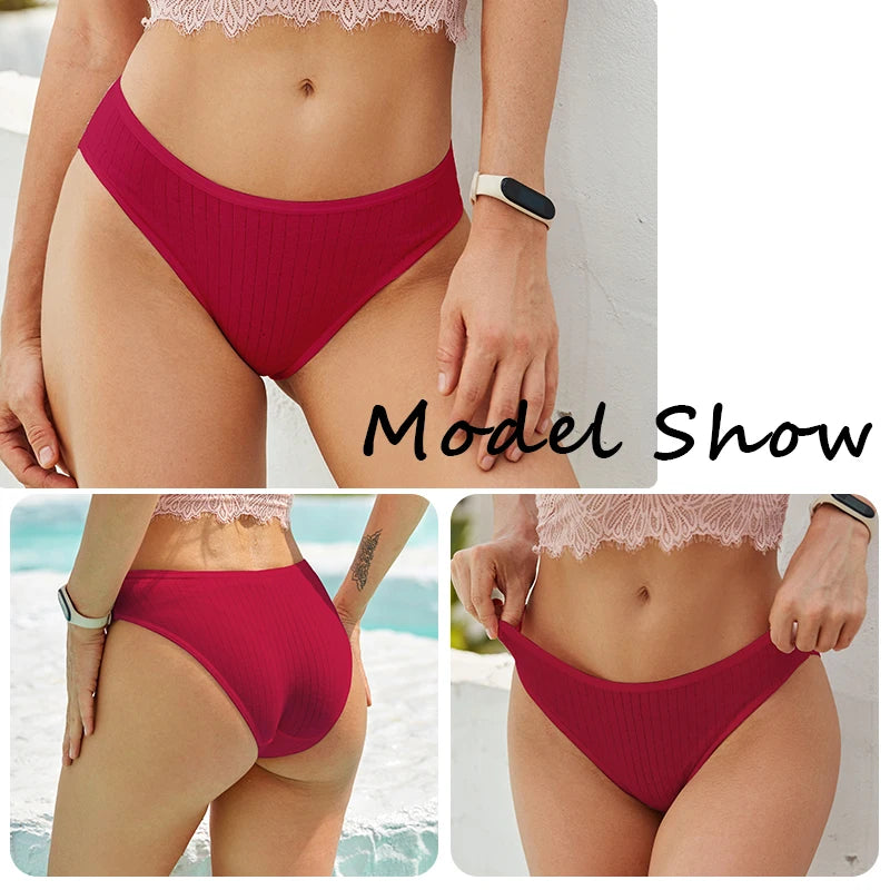 4PCS/SET Women's Cotton Panties Sexy Soft Striped Underpants 12 Solid Color Briefs Female Comfortable Stretch Lingerie M-XL