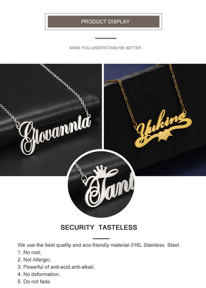 Custom Name Necklace for Women Men Stainless Steel Customized Personalized Arabic Name Choker Chain Jewelry Valentine's Day Gift