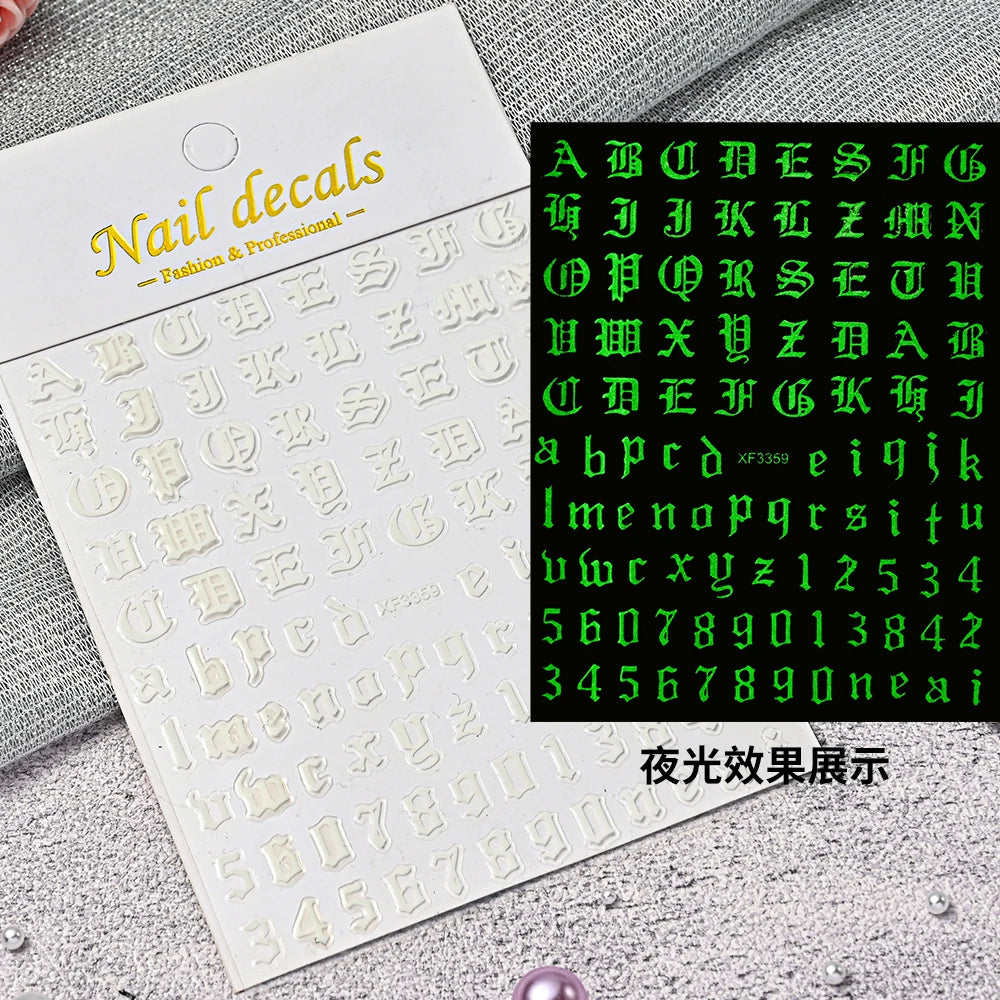 3D Glittery Gothic Letter Design Nail Art Stickers Uppercase Alphabet Letters Artistic Designs DIY Nail Art Decals Decoration #1