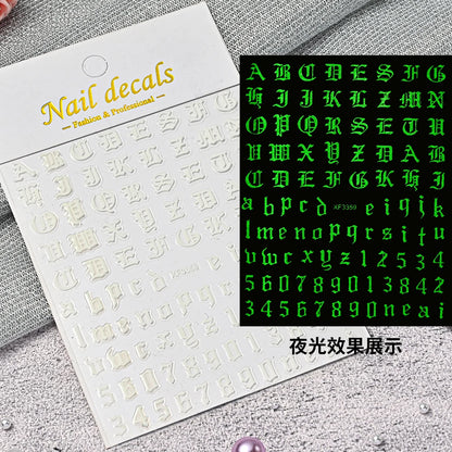 3D Glittery Gothic Letter Design Nail Art Stickers Uppercase Alphabet Letters Artistic Designs DIY Nail Art Decals Decoration #1