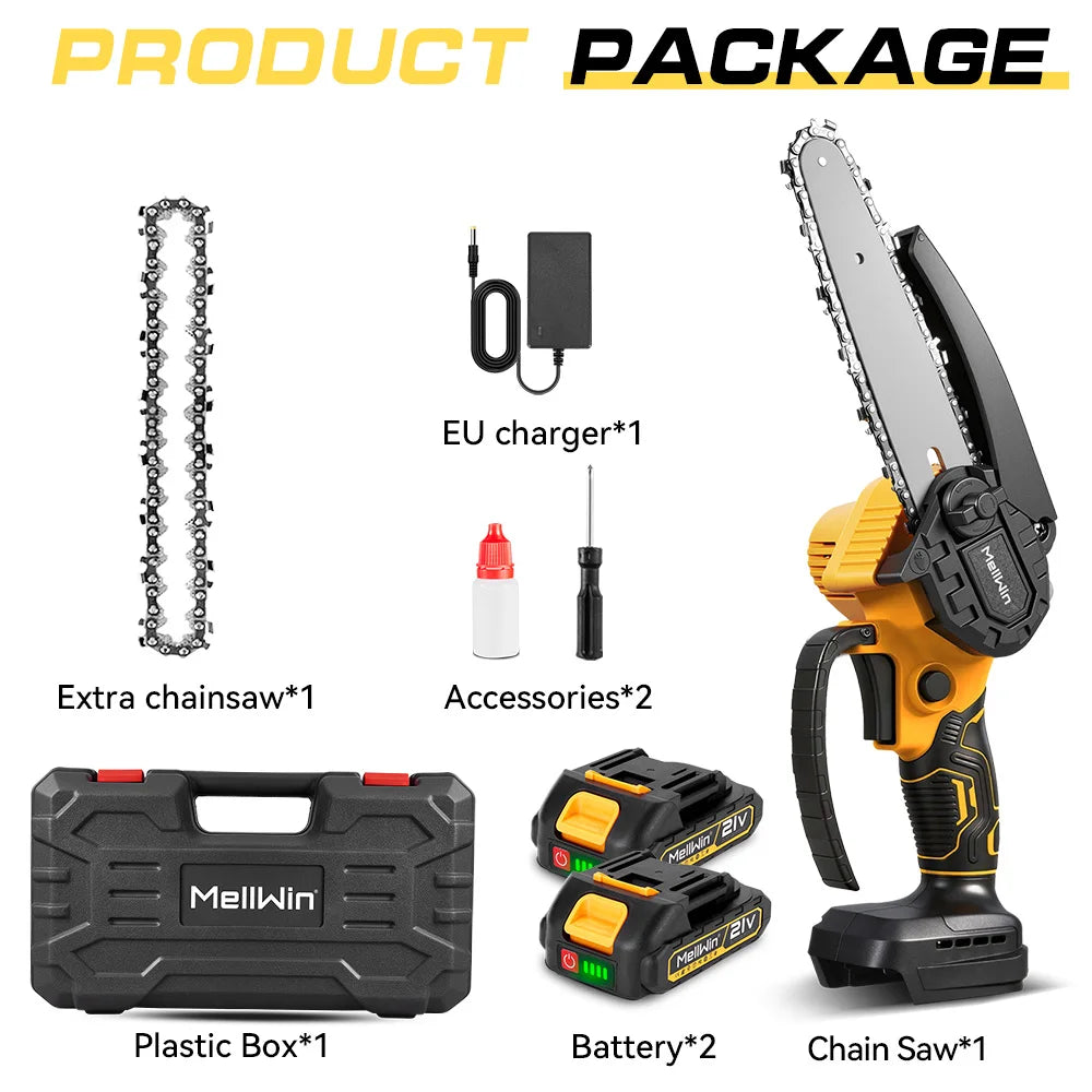 MELLWIN 6 Inch Cordless Electric Chain Saw Garden Mini Pruning saw Woodworking Electric Cutting Saw For Makita 18V Battery Pin