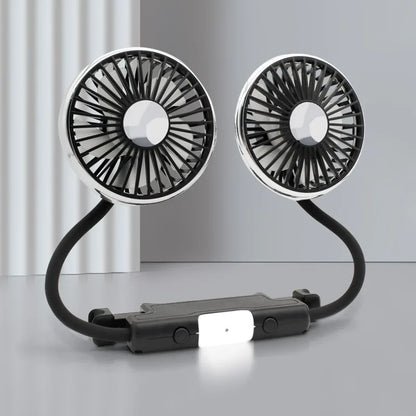 EAFC 3-speed Car Seat Back Cooling Fan USB Charge Dual Head Fan LED Lighting 360 Degree Rotation Neck Cooler for Home Use Travel