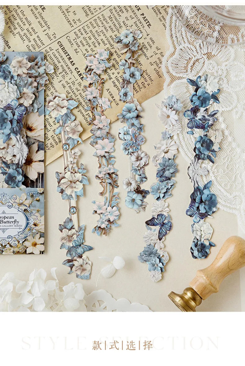 Journamm 10pcs Long Floral Stickers Hollow Relief Craft DIY Scrapbooking Collage Stationery Decor Junk Journal Frame Sticker