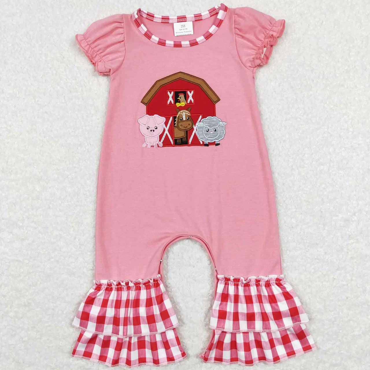 Wholesale Baby Girl Newborn Birthday Balloons Romper Bubble Embroidery Pink Plaid Bows Jumpsuit Kids Toddler Summer Clothes