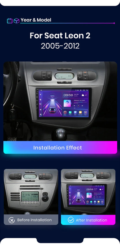 Junsun Wireless CarPlay Android Auto Car Radio for Seat Leon MK2 2005 2006 2007 2008 -2012 2 DIN Multimedia Stereo with Built-in Cooling Fan GPS Navigation SWC Bluetooth FM RDS DSP IPS Screen Car Intelligent Systems 4G WiFi 8