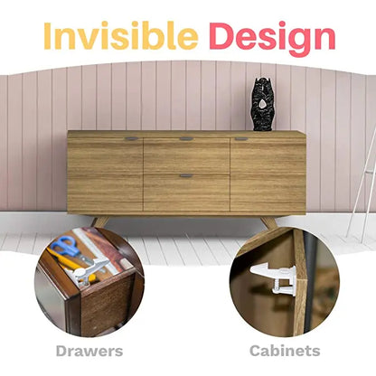 10pcs Baby Cabinet Locks Invisible Closet and Drawer Lock Child Security Protector No Drilling Installation White