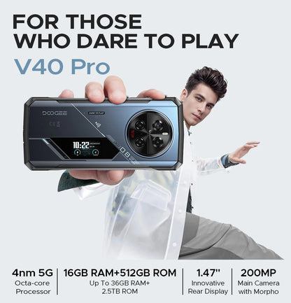 Global Version DOOGEE V40 Pro 5G Rugged Phone 6.78" Display 16GB+512GB Dimensity 7300 200MP AI Camera 8680mAh 33W Fast Charger