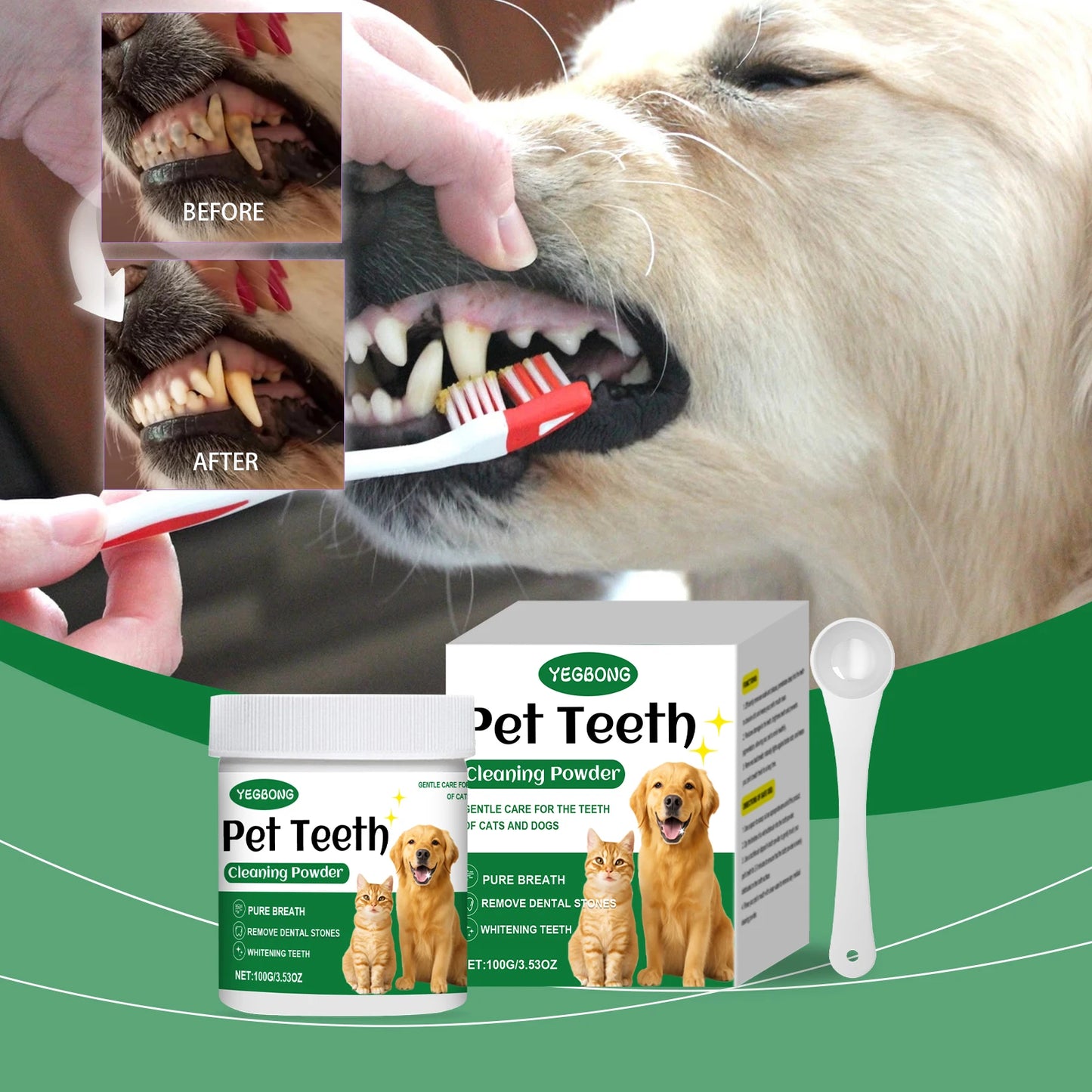 Pet Teeth Cleaning Powder for Cats Dogs Reduce Tartar Plaque Deep Clean Surface Dirt Keep Fresh Breath Oral Grooming Supplies