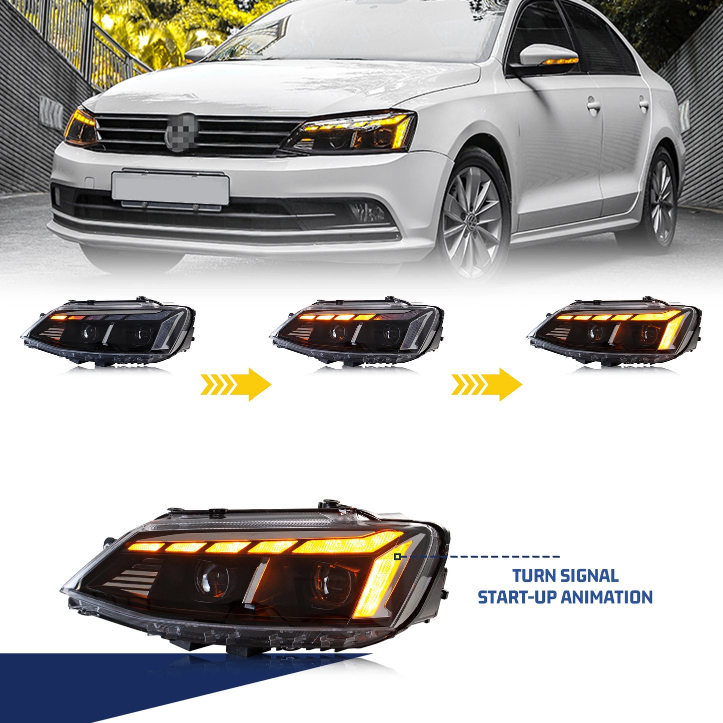 LED Headlights For VW Volkswagen Jetta 2011-2018 MK6 Start-up Animation Sequential Turn Signal Front Lamps Assembly