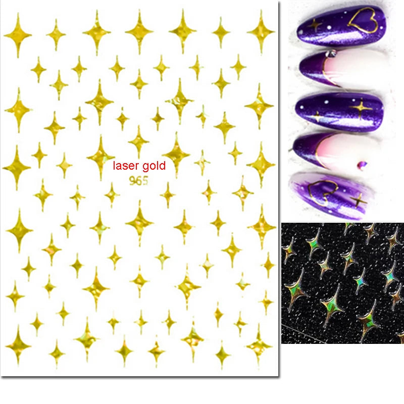 3d Nail Art Stickers Red Black White Love Hearts Stars Clouds French Full Tips Adhesive Nail Decals Slider For Manicure