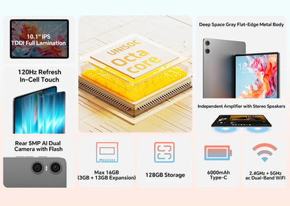 Teclast P30T Set 10.1" Tablet Android 16 Gemini AI Unisoc 8-core CPU 16GB(3GB+13GB Expansion) RAM 128GB ROM 6000mAh Keyboard/Case/Mouse/Stylus/Headphone/Stand