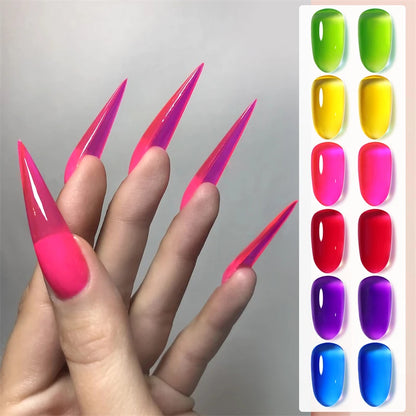 BORN PRETTY 7ml 6Pcs/Set Neon Garden Ice Jelly Gel Nail Polish Set Light Pink Blue Green Soak Off Translucent Nail Gel Kit