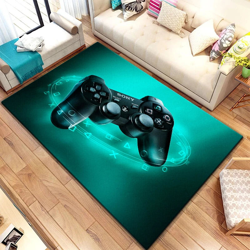 Game Video Gaming Pattern Black Area Rugs Gamer Game Controller Kids Teens Boys Playroom Carpet Bedroom Living Room Floor Mat