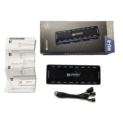 UPSIREN HU-8 Chassis Fan Hub，8 Sets of ARGB and PWM Interfaces,Bottom magnetic design，Support motherboard synchronization