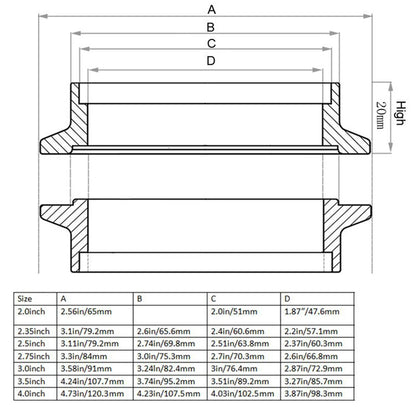 2" 2.5" 3" 3.5" 4" V-Band Clamp With Flange Male Female Fit for Exhaust System, Turbocharger, Downpipe, Muffler