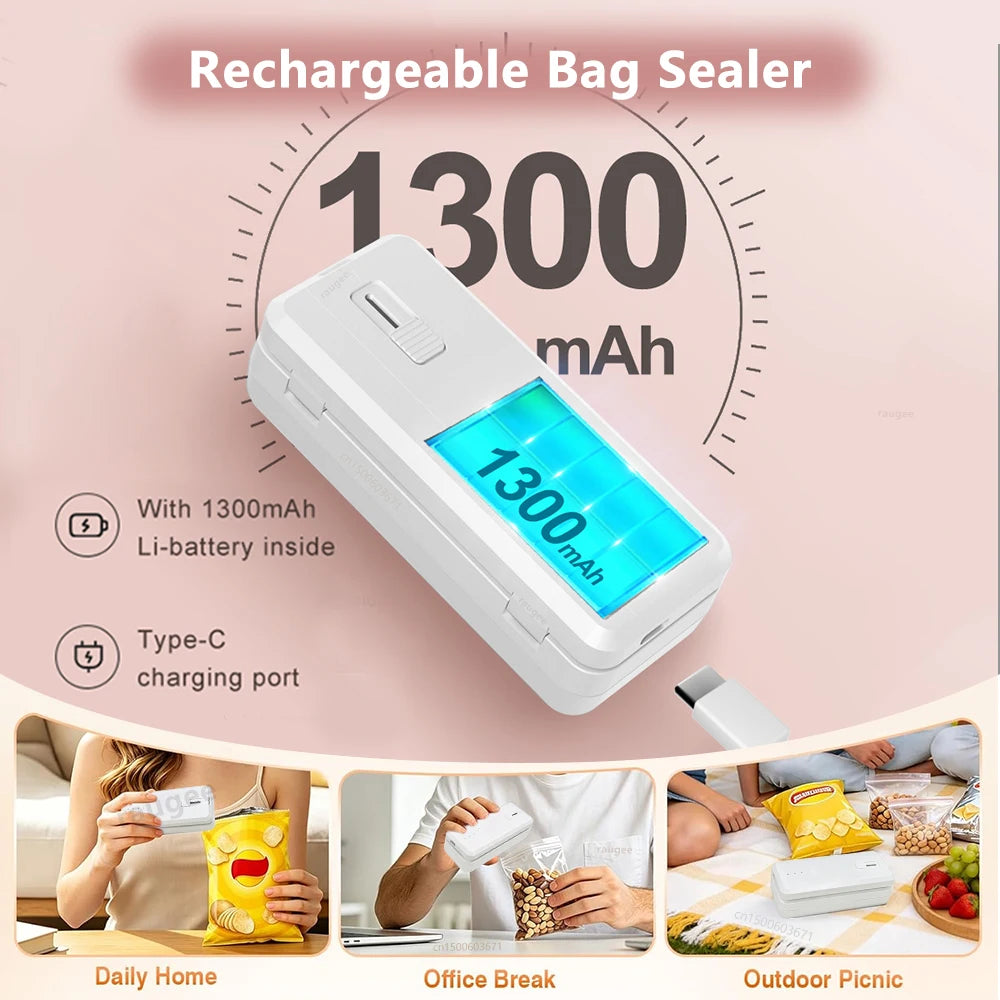 Plastic Bag Sealer Mini Heat Bag Sealing Machine Rechargeable Handheld Plastic Storage Package Sealer Clip Bag Food Heat Sealer