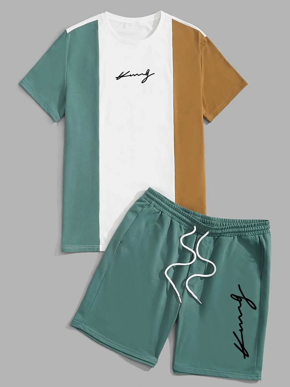 Summer Casual Men's T-Shirt and Shorts Set 2026 Sportswear Set Plus Size Short-Sleeve T-Shirt Drawstring Pocket Shorts Set