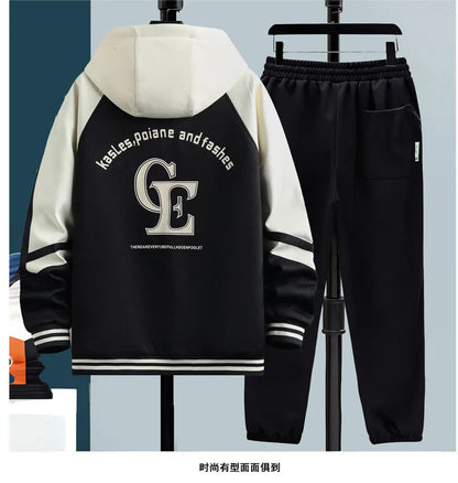 High Quality Running 2 Piece Set Hooded Jacket+Sweatpants Cardigan Long Sleeve Casual Tracksuit Men Sport Brand Clothing Suit